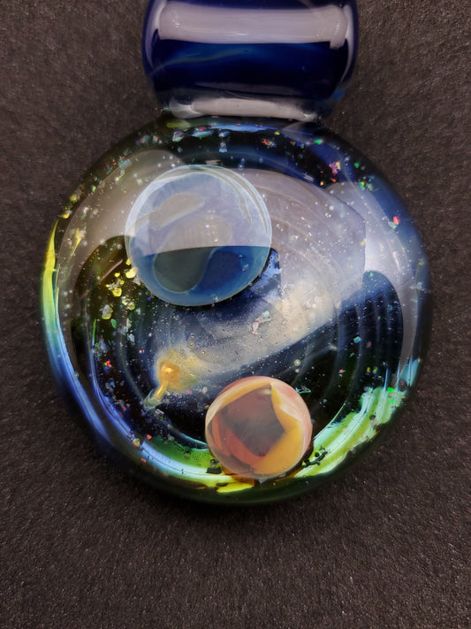 crushed opal spiral space scene pendant