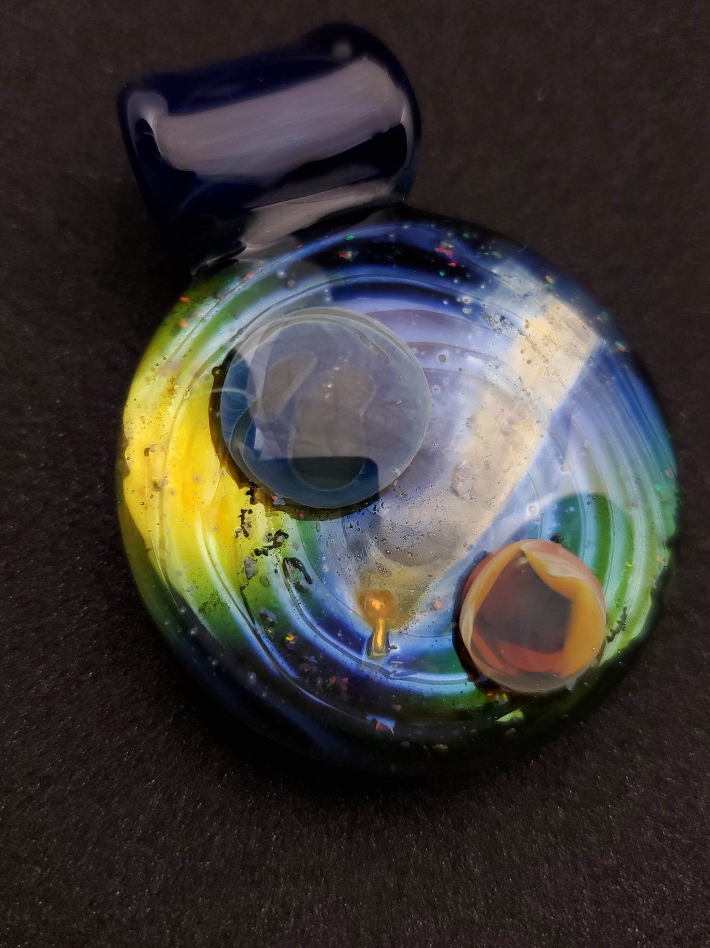 crushed opal spiral space scene pendant