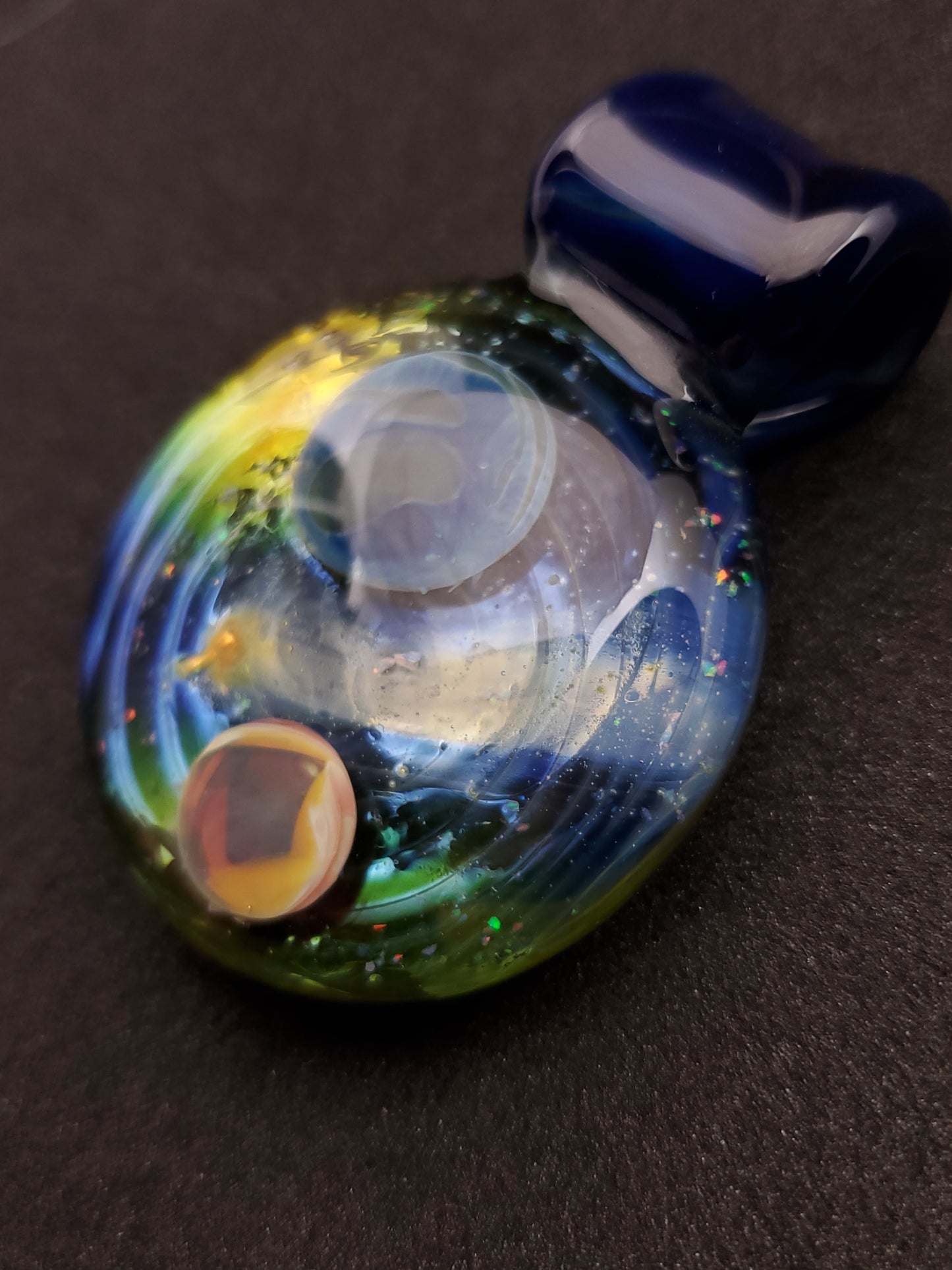 crushed opal spiral space scene pendant