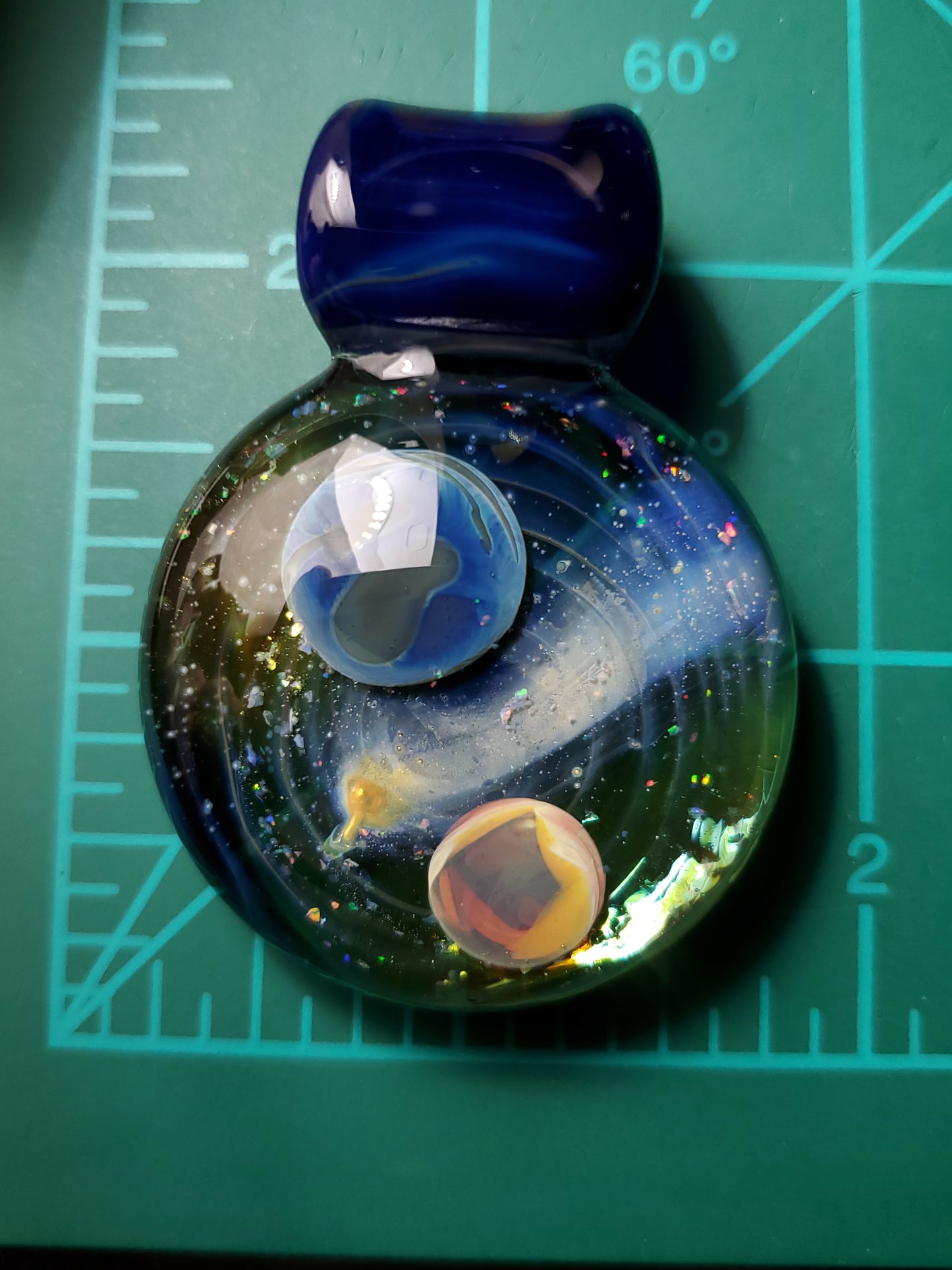 crushed opal spiral space scene pendant