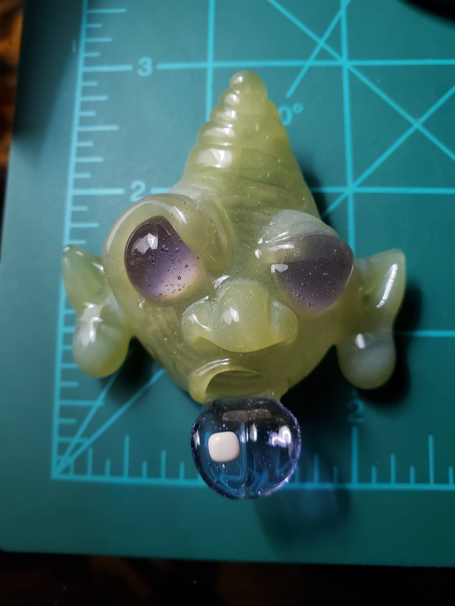 CFL green to purple acid eater goblin pendant